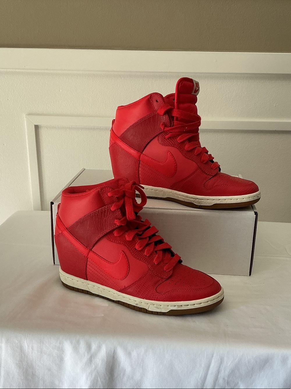 Nike Red High-Top Wedge Sneakers